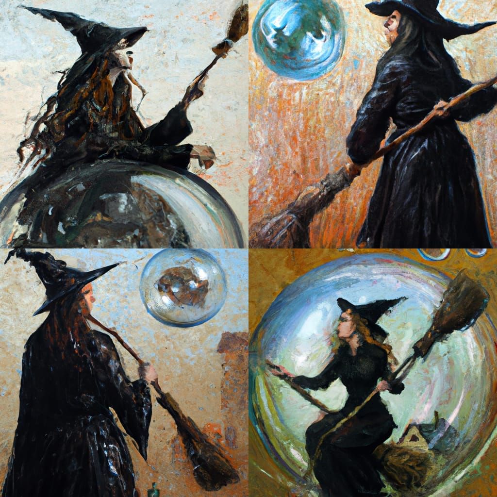 Witch in a Bubble: Oil Painting
