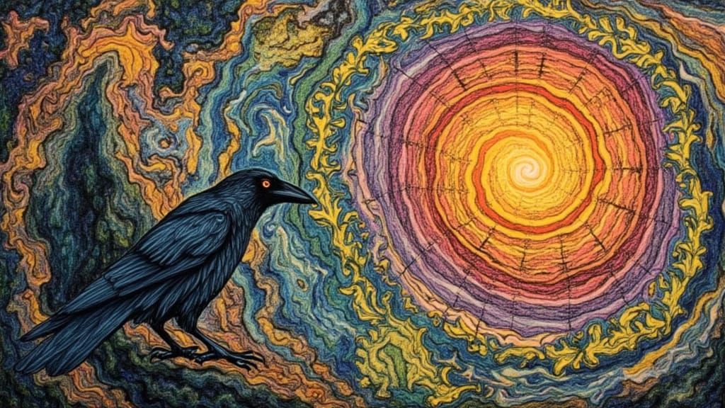 Ethereal Raven in Surrealist Landscape