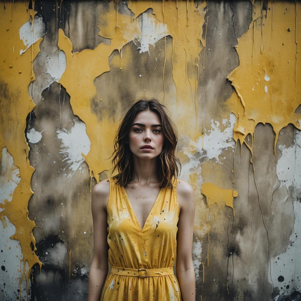 Woman in Yellow Watercolor Dress Portrait