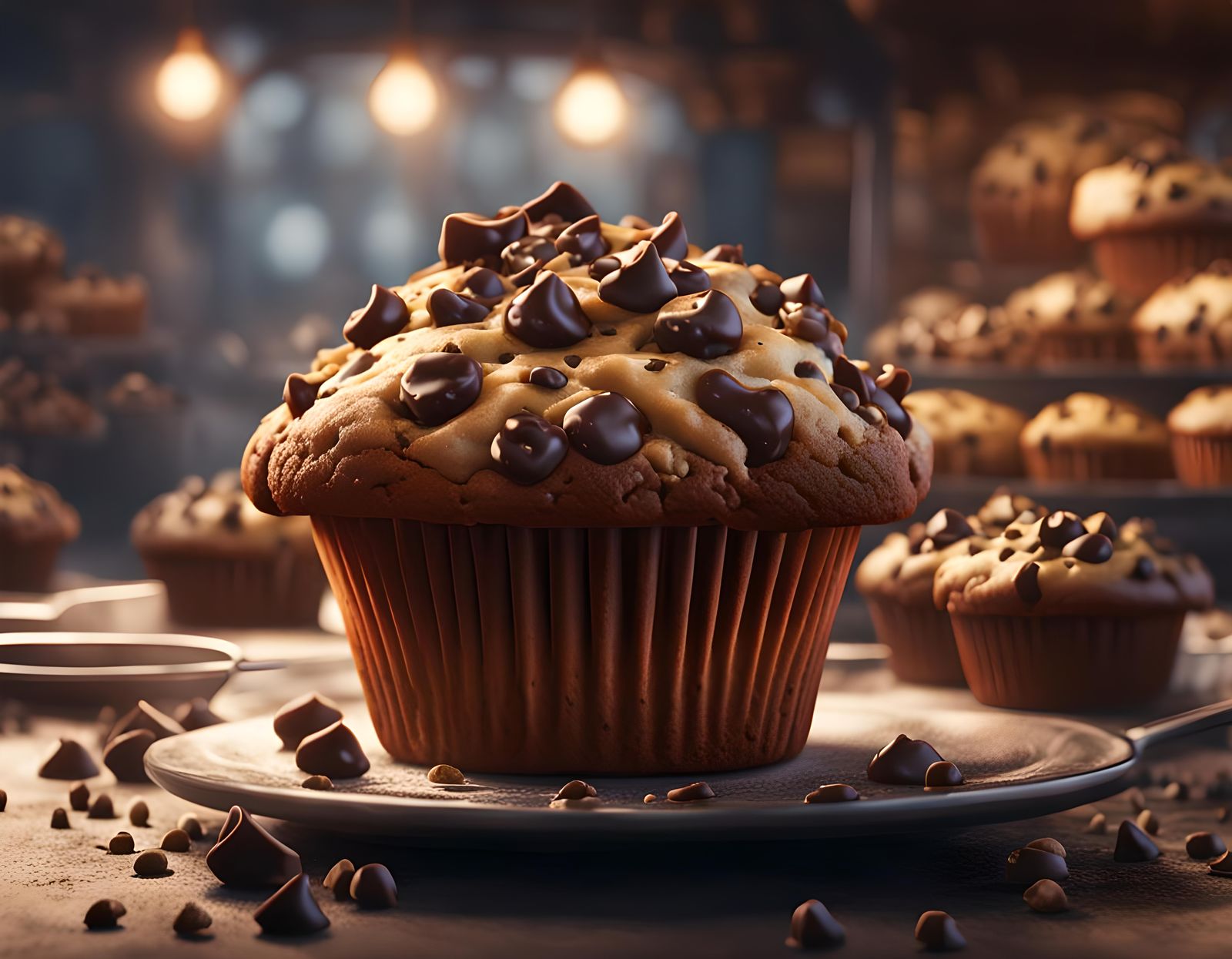 Chocolate Chip Muffin in Detailed Matte Painting