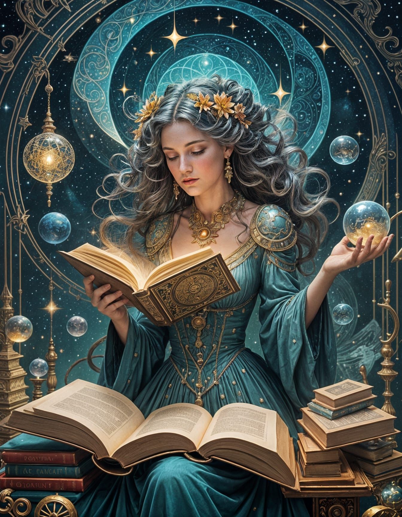 Celestial Librarian in Victorian Cosmic Style