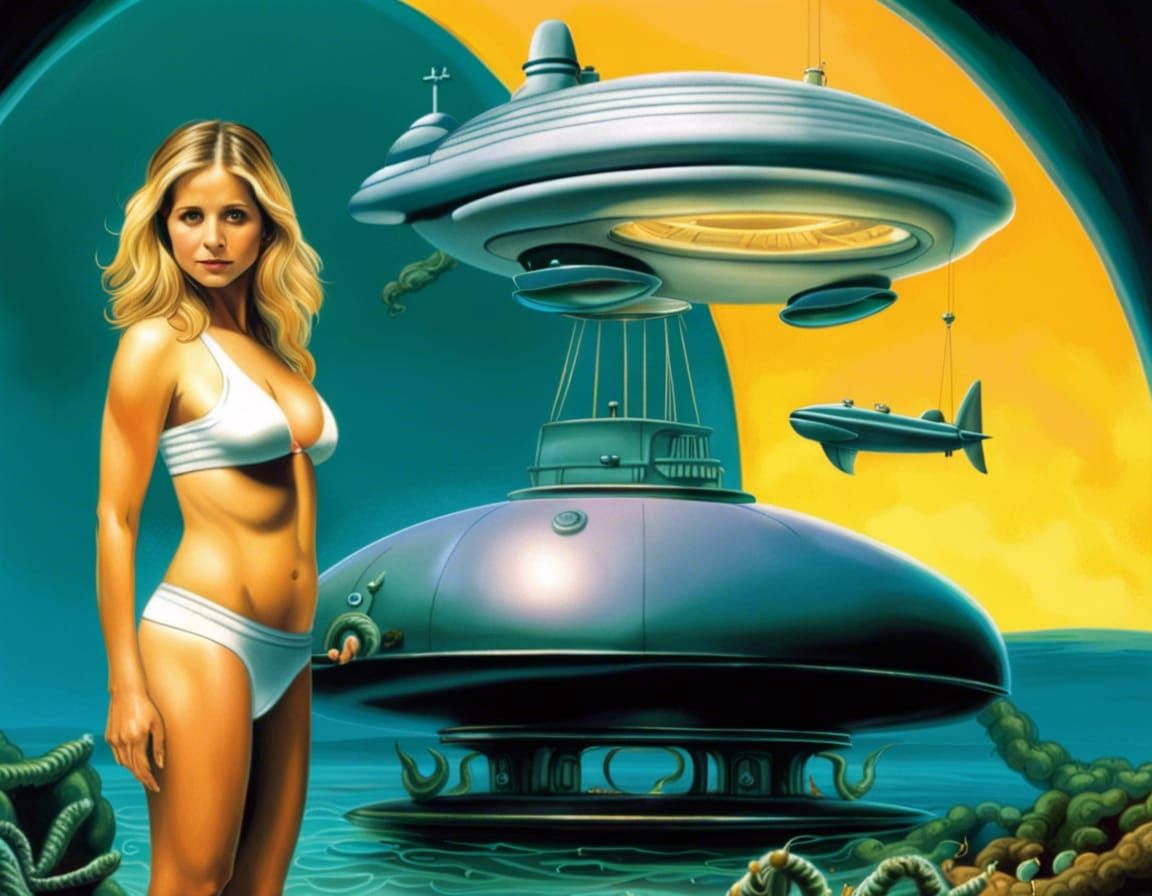 Underwater Dome Scene with UFO and Submarine