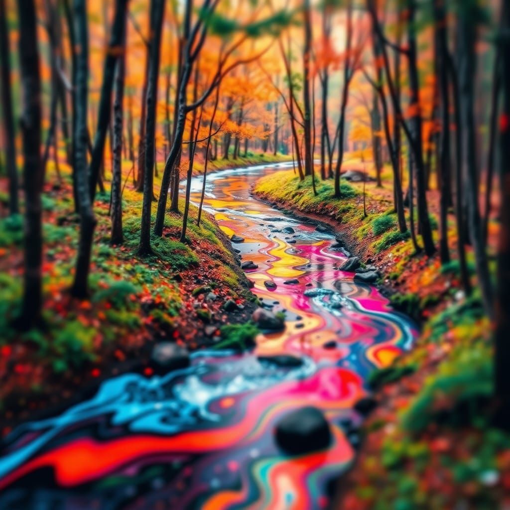 Abstract River Through Polychrome Forest
