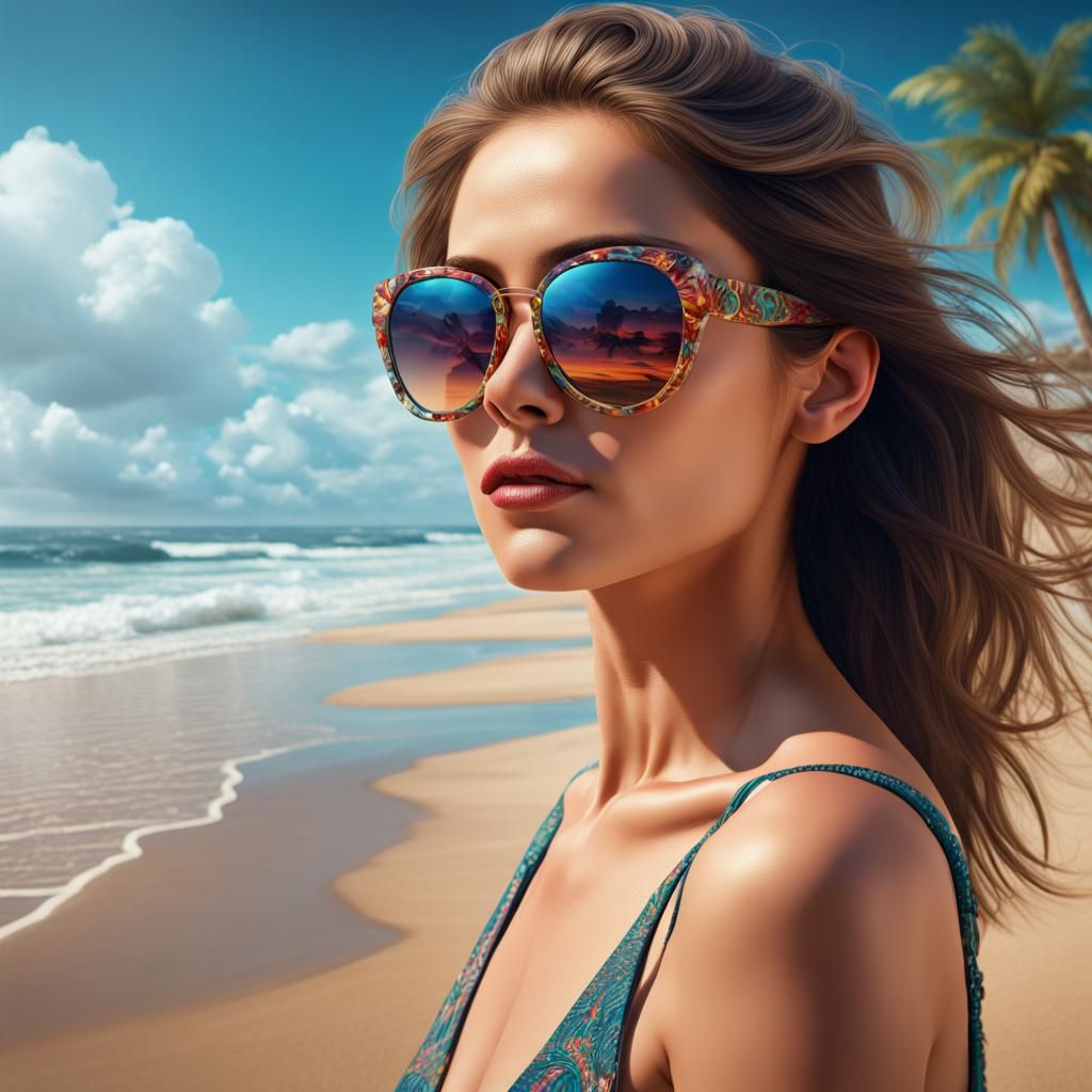 Woman on Beach in Detailed Digital Matte Painting