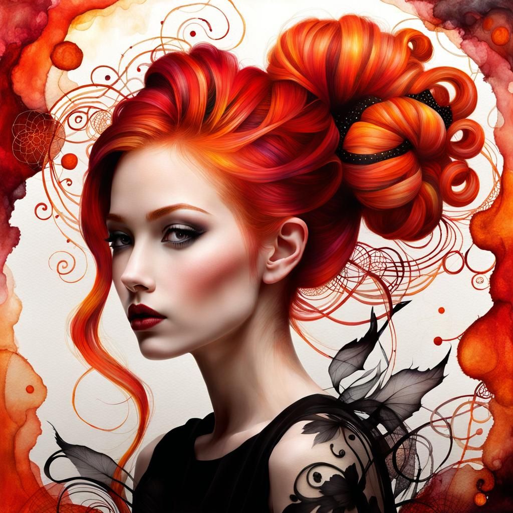 Ethereal Woman in Vibrant Alcohol-Ink Painting