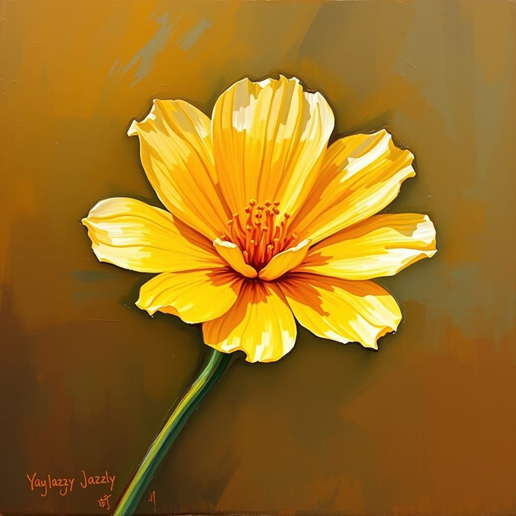 Whimsical Marigold Flower in Textured Oil Painting