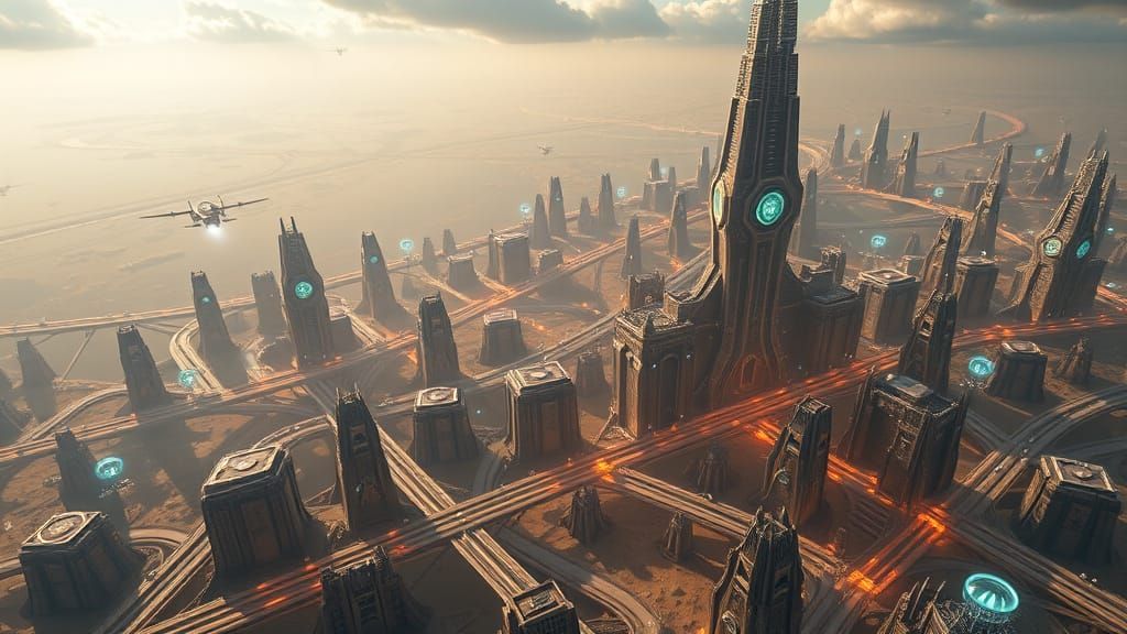 Futuristic Alien City with Honeycomb Architecture