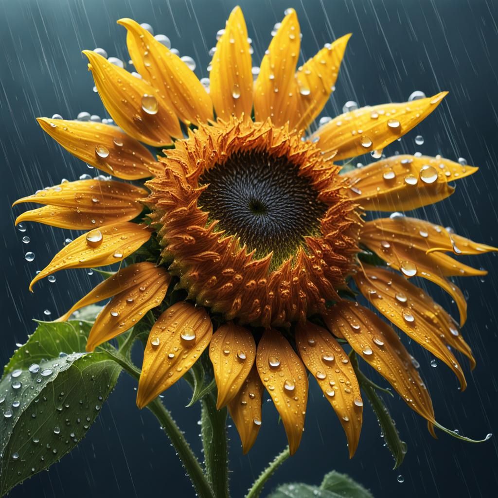 Hyperrealistic Wet Sunflower Splash Art