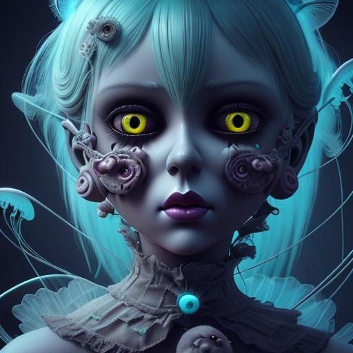 Surreal Doll with Yellow Eyes in Pop Surrealist Style