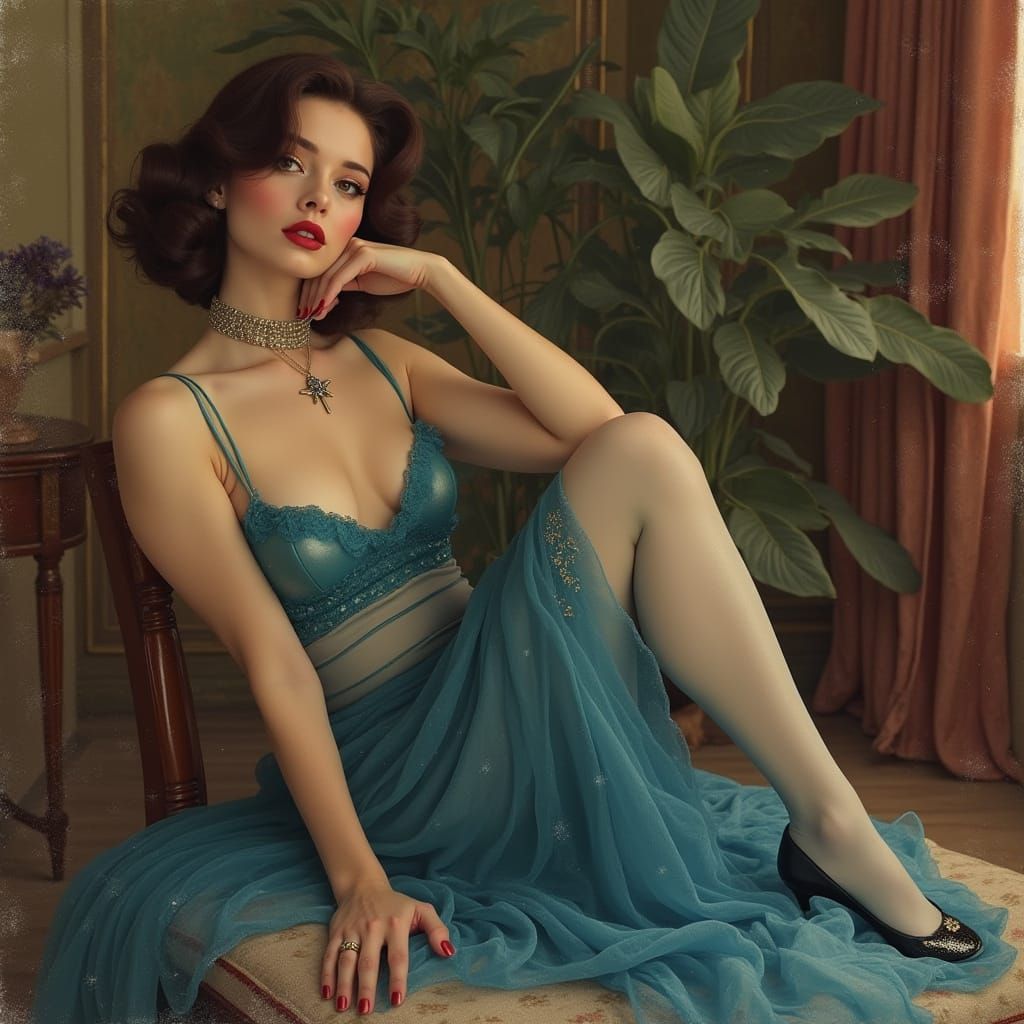 Elegant Woman in Blue Stockings and Socks