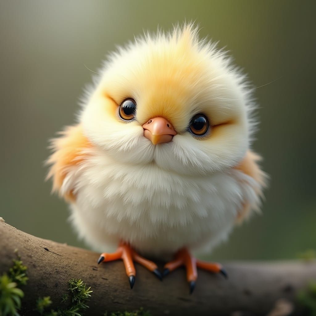 Whimsical Fluffy Bird in Full Plumage