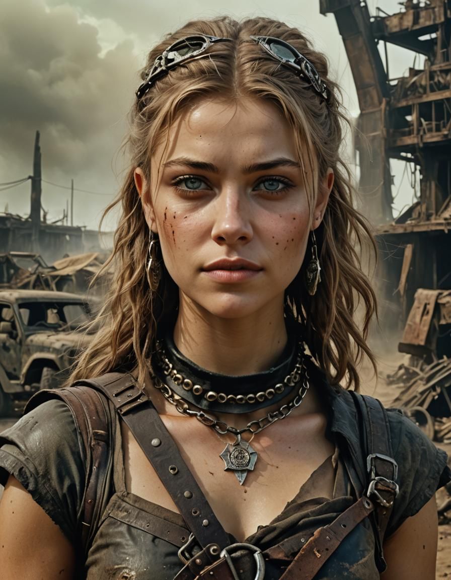 Wasteland Portrait of Woman with Doberman in Matte Painting