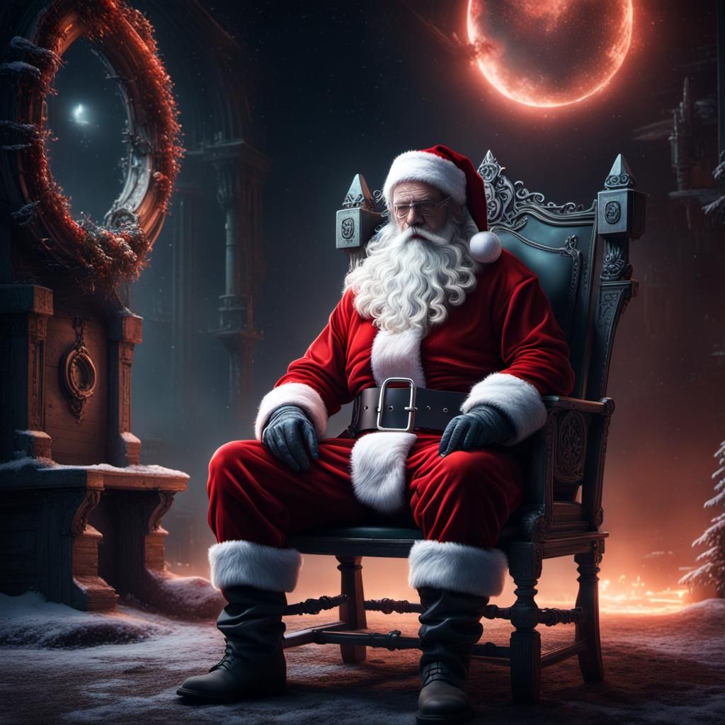 Dystopian Santa Claus Handcuffed in Dark Universe