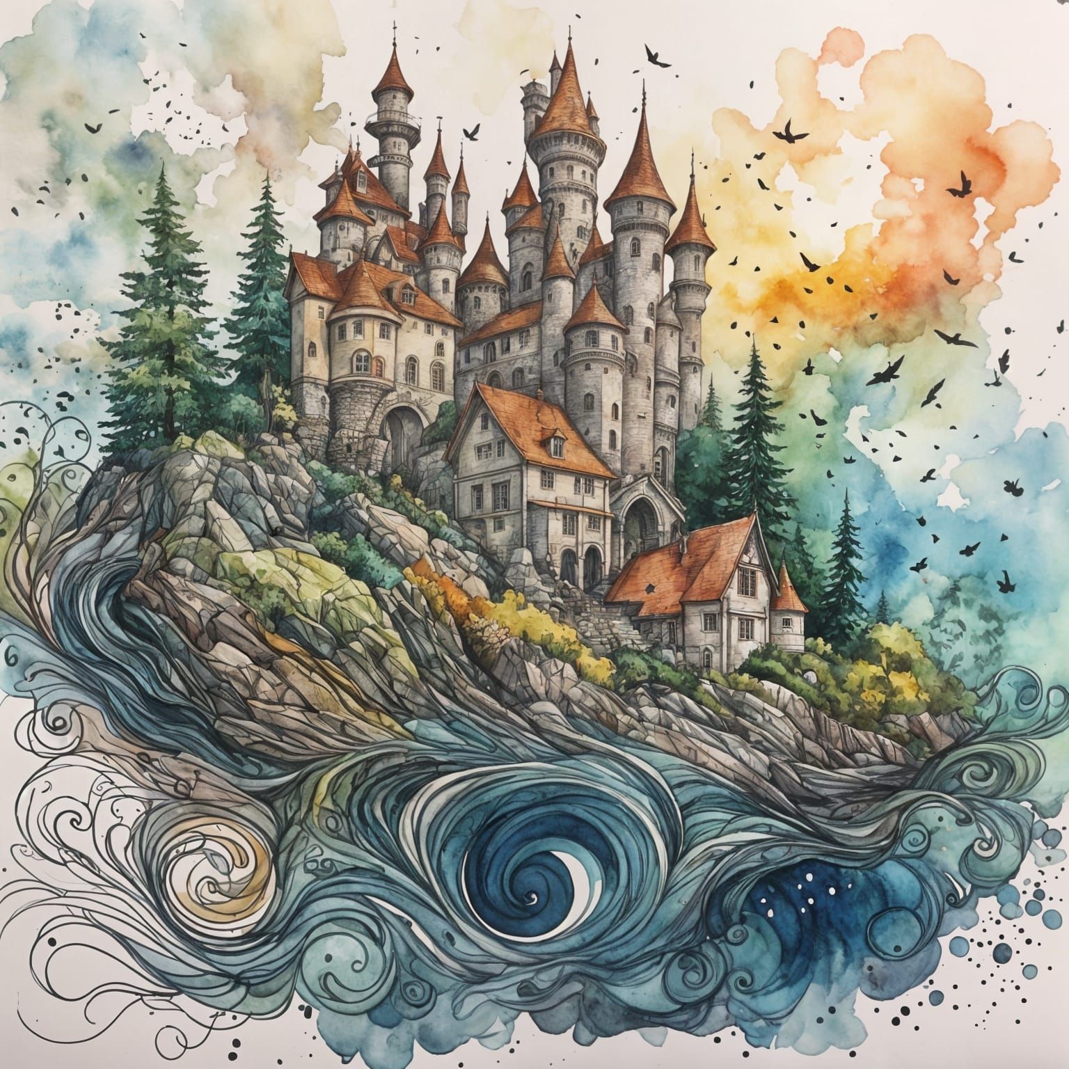Detailed Watercolor Painting with Matte Finish