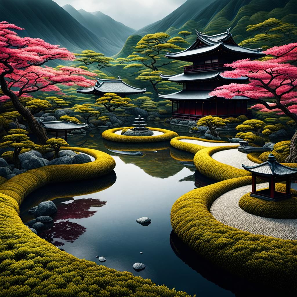 Zen Garden with Metal Filings: Digital Matte Painting