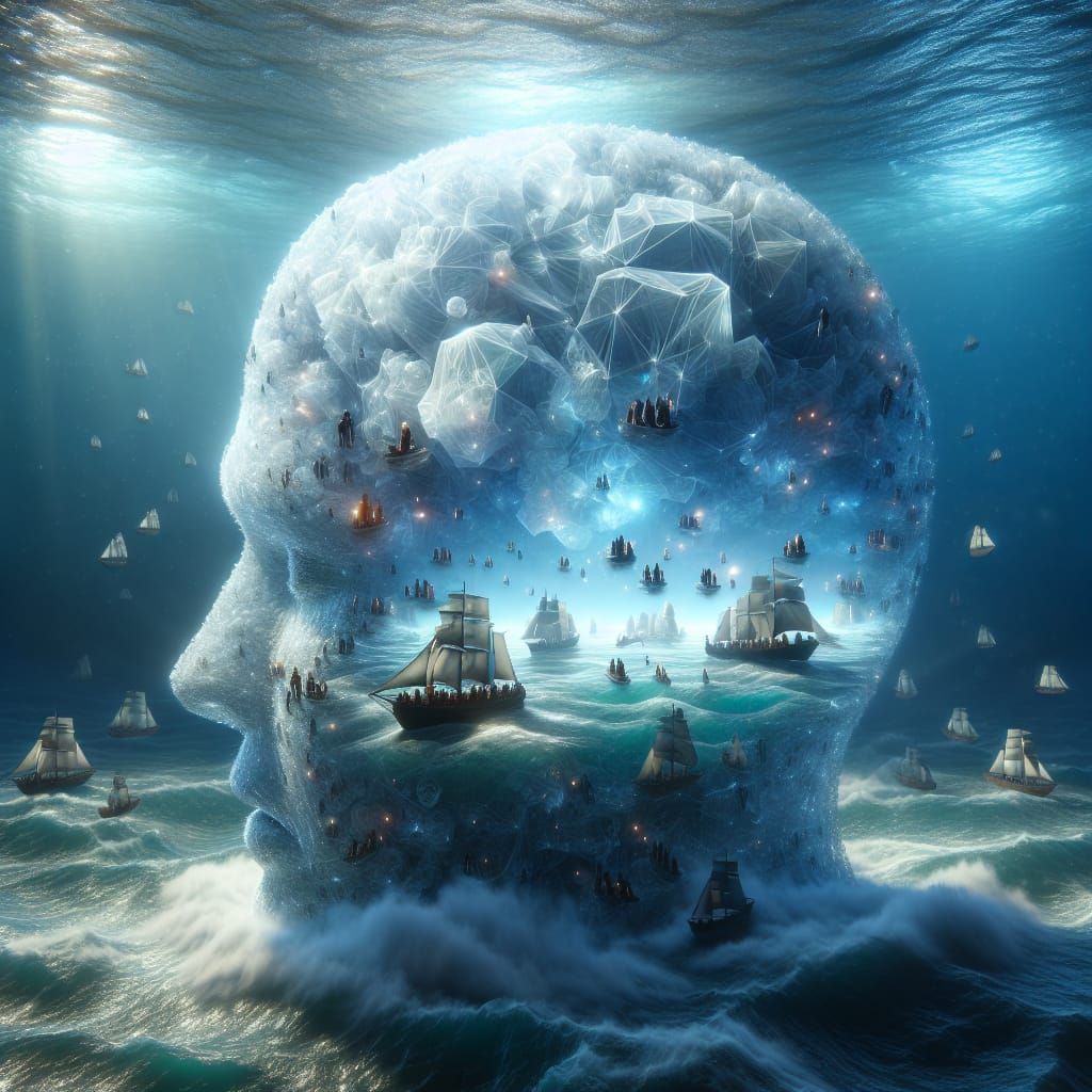 Giant Crystal Head Floating in Ocean of Emotion