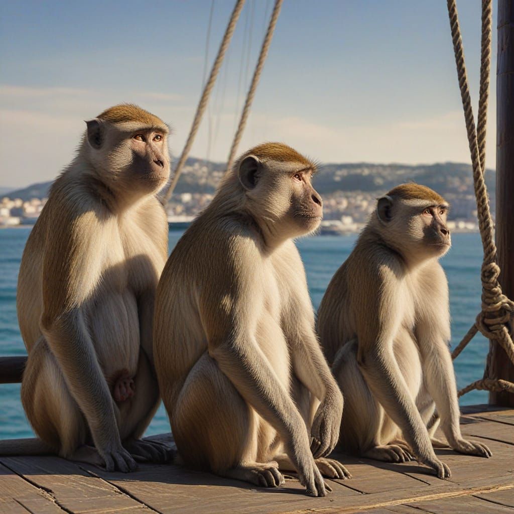 Barbary Macaques in Majestic Maritime Setting