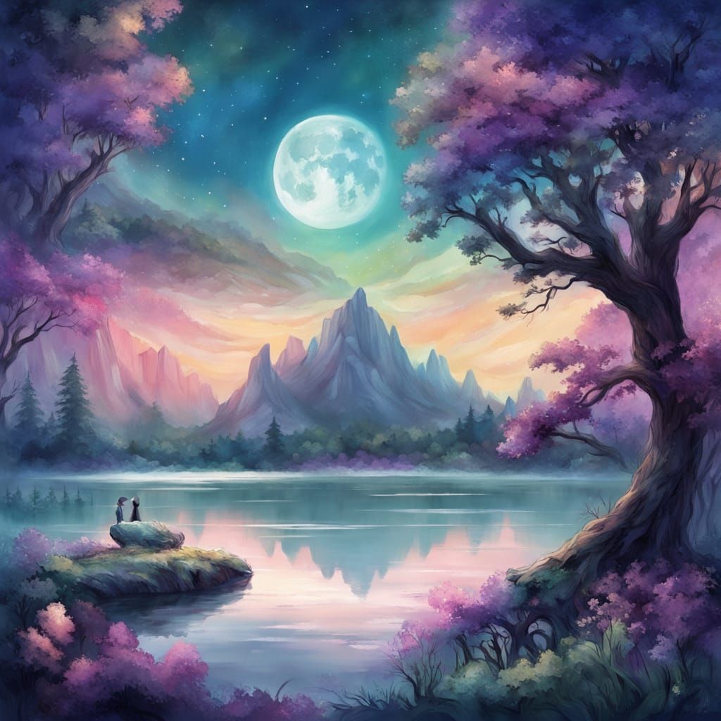 Enchanting Fantasy Realm Under Soft Luminescent Moonlight