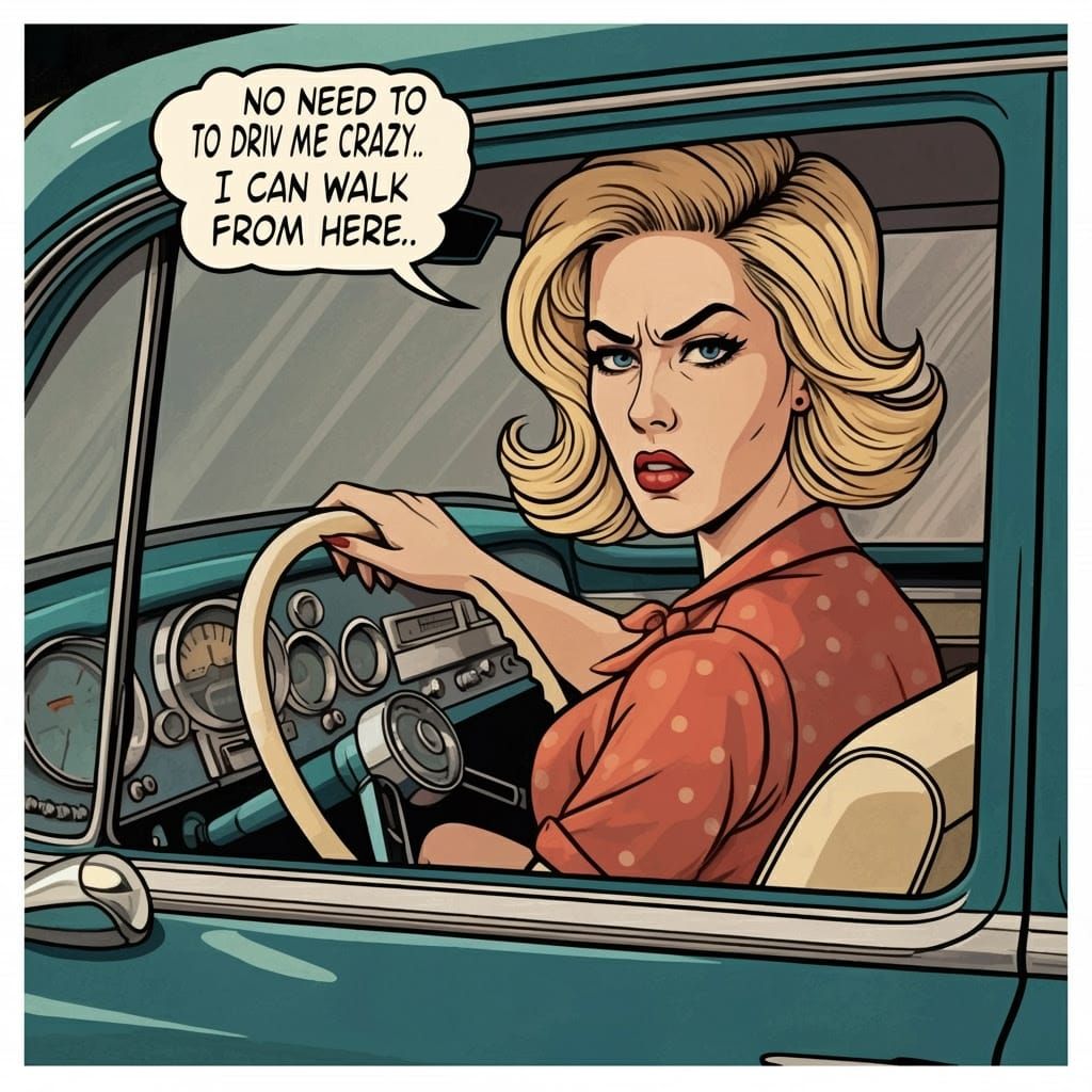 Retro-Style Woman in Vintage Car with Attitude