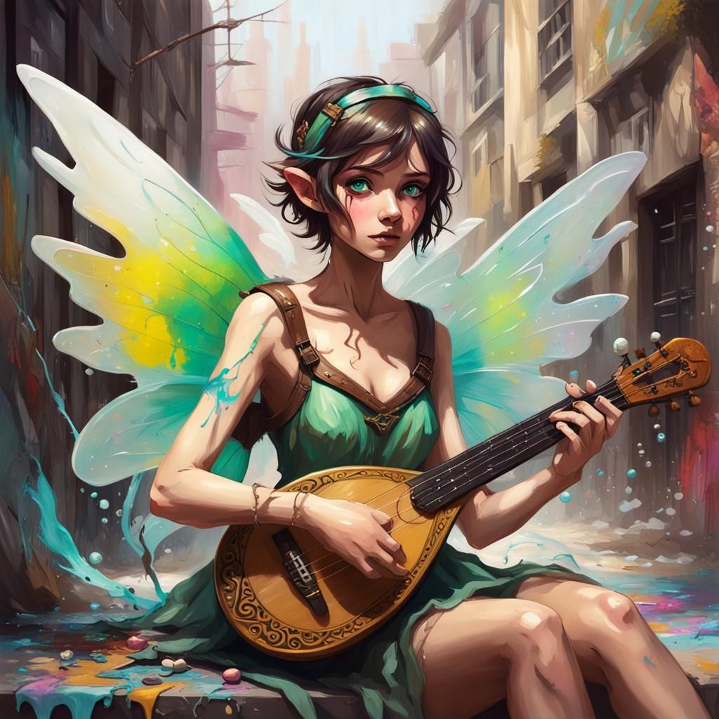 Fairy Lore Bard with Opal Wings as Graffiti Art