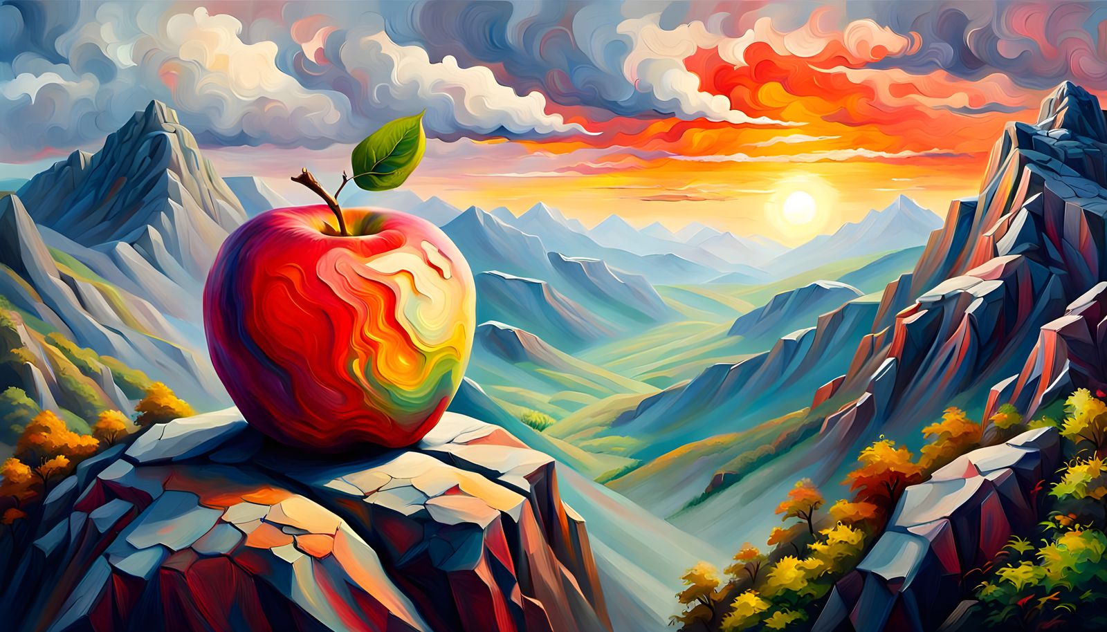 Giant Apple in an Odd Place: AI Rendition