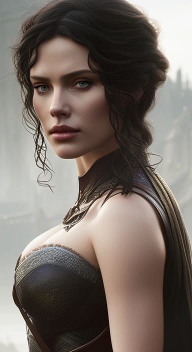 Yennefer in Iron Armor: Hyperrealistic Digital Illustration