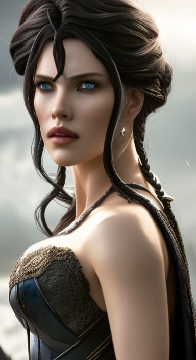 Yennefer in Iron Armor: Hyperrealistic Digital Illustration