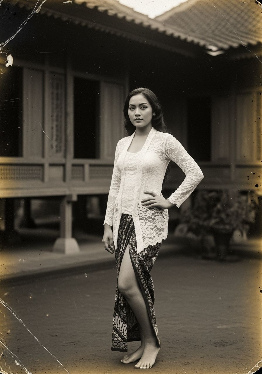 Vintage 1920s Indonesian Woman in Lace Kebaya