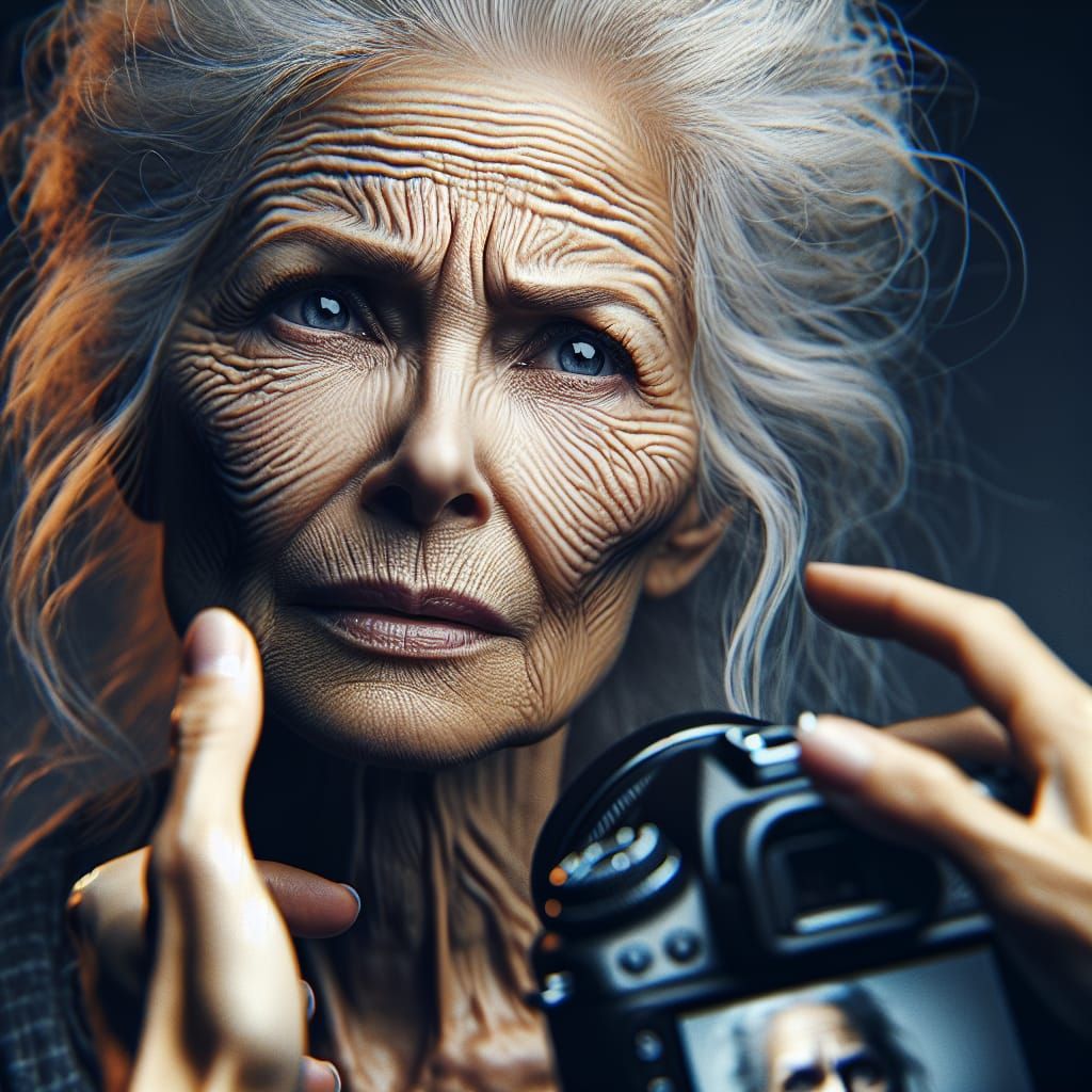 Hyperrealistic Portrait of Confused Elderly Woman