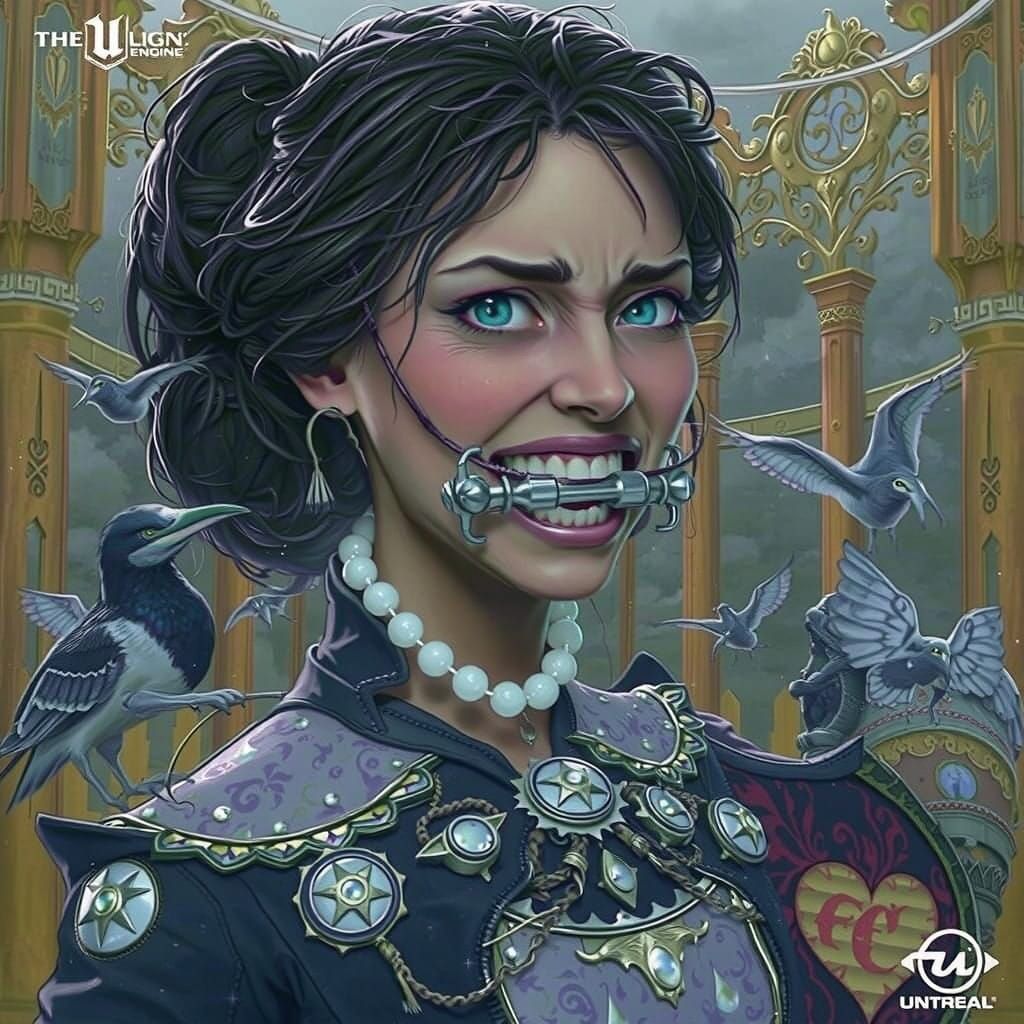 Dark Fantasy Woman Overwhelmed by Severe Mouth Restraint