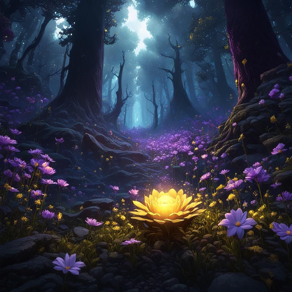 Immortality Flower Shines in Dark Fantasy Forest