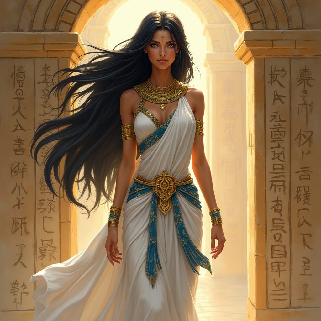 Ancient Egyptian Goddess in Digital Illustration Style