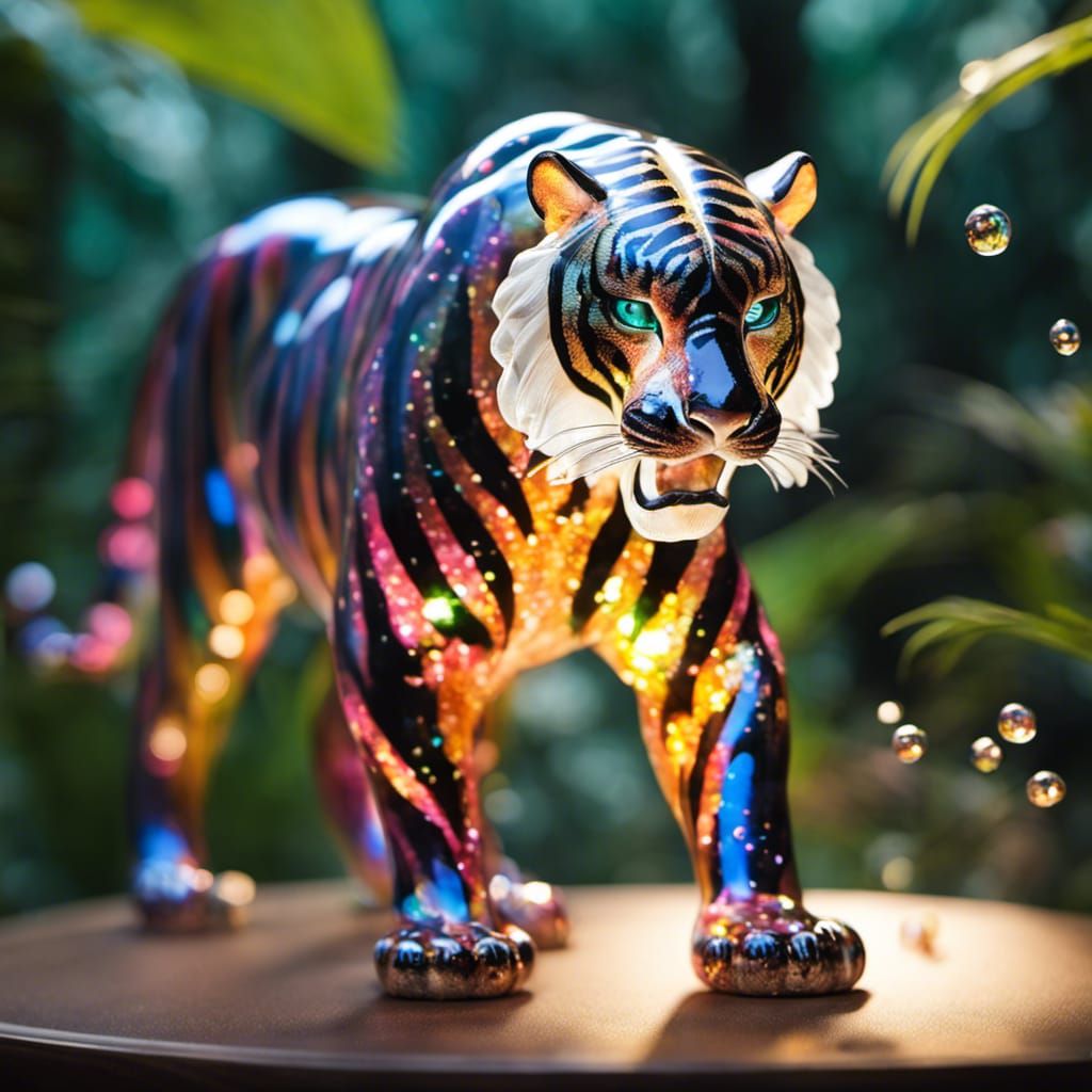 Blown Glass Tiger in Jungle Backdrop