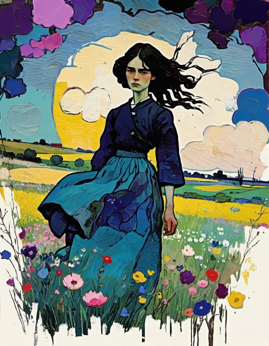 Grunge Spring Landscape with Vibrant Blooms