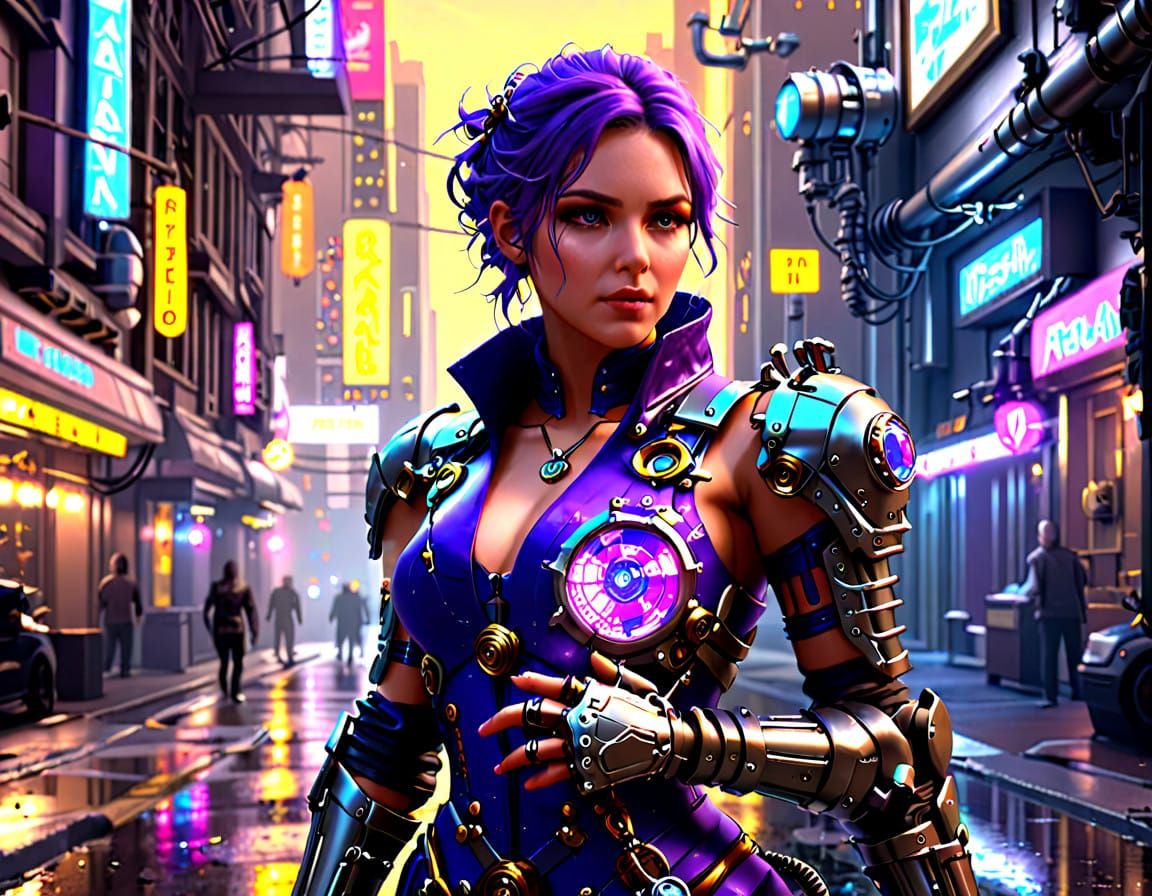 Cyberpunk Mad Scientist in Dystopian Metropolis