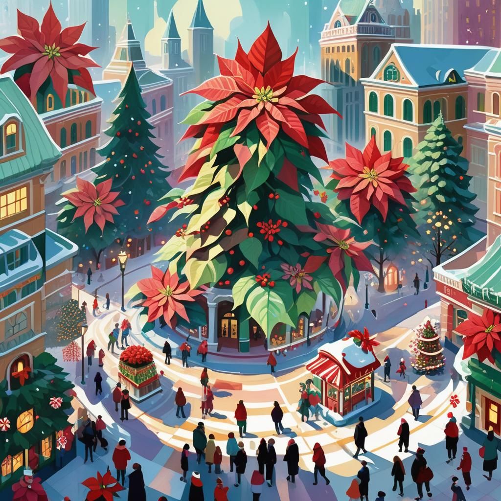 Whimsical Fantasy City Christmas in Vibrant Gouache