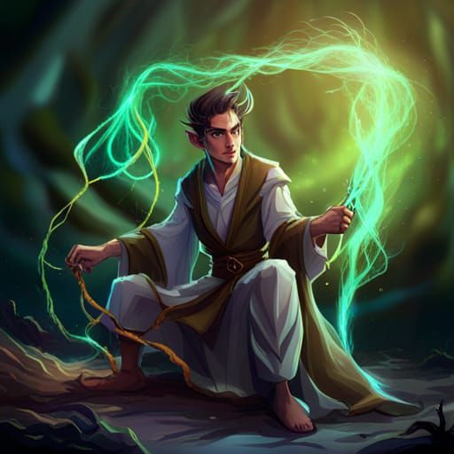 Dynamic Elf Druid Unleashing Vine Whip Attack