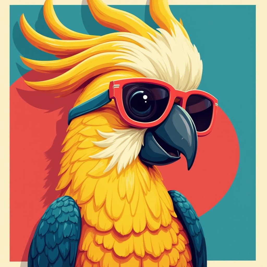 Bold Bauhaus-Inspired Parrot in Oversized Sunglasses