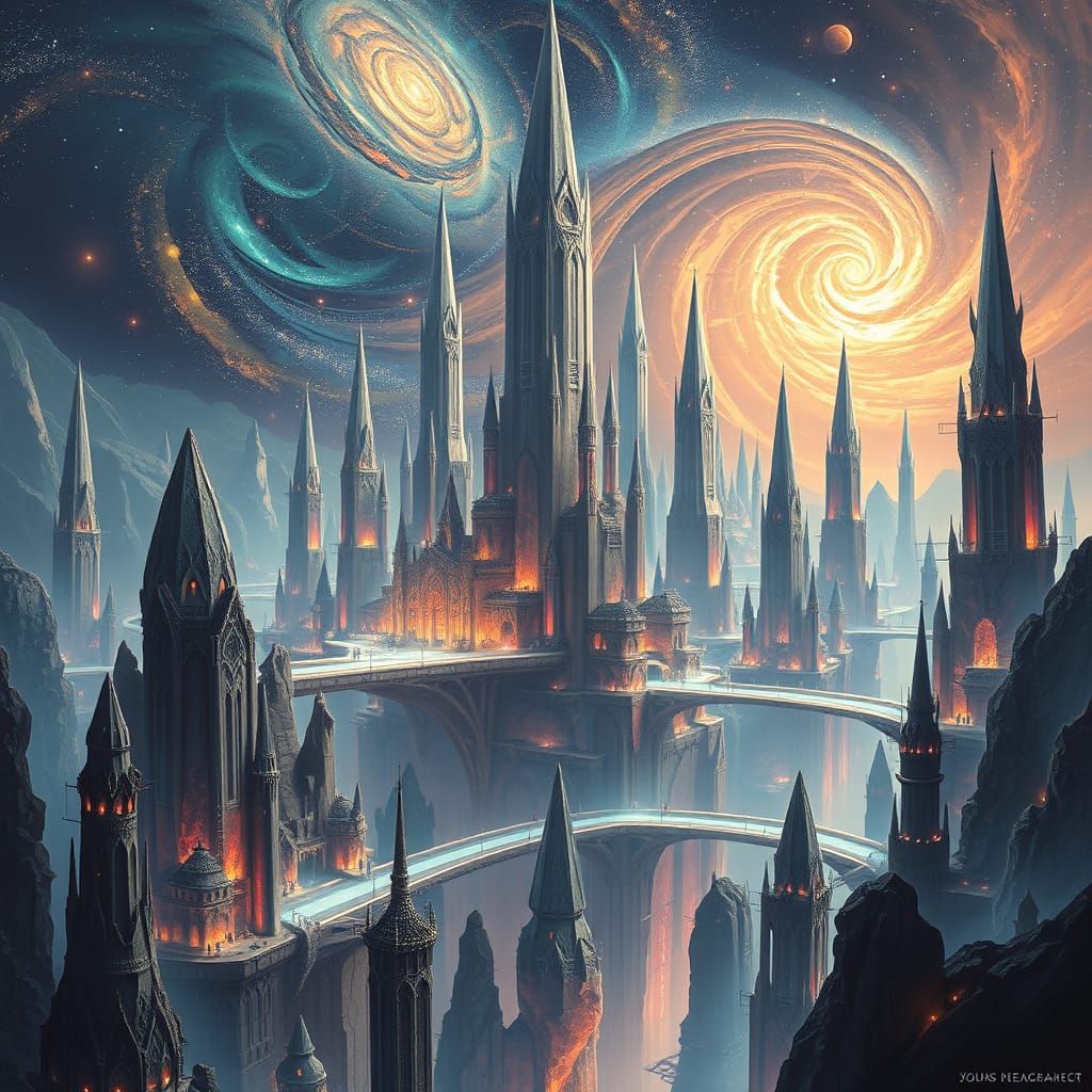 Fantasy Crystal City Under Galactic Skies