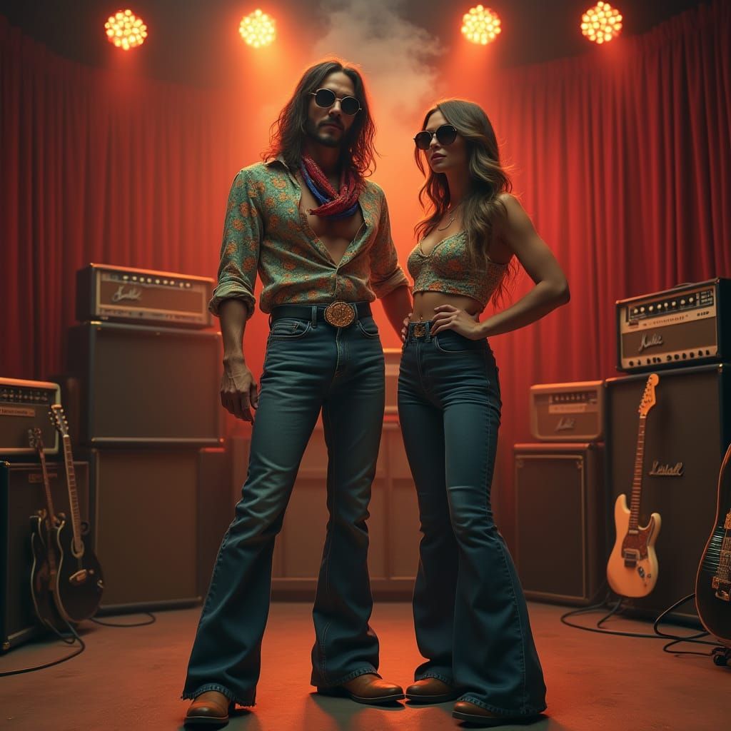 Groovy 1970s Rock Scene in Underground Bar