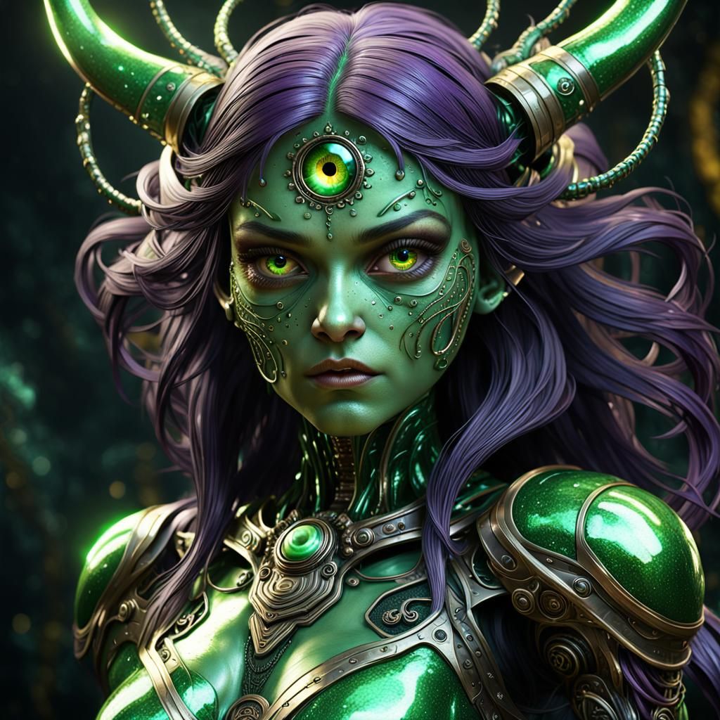 Creepy Symbiotic Creature with Shiny Green Eyes