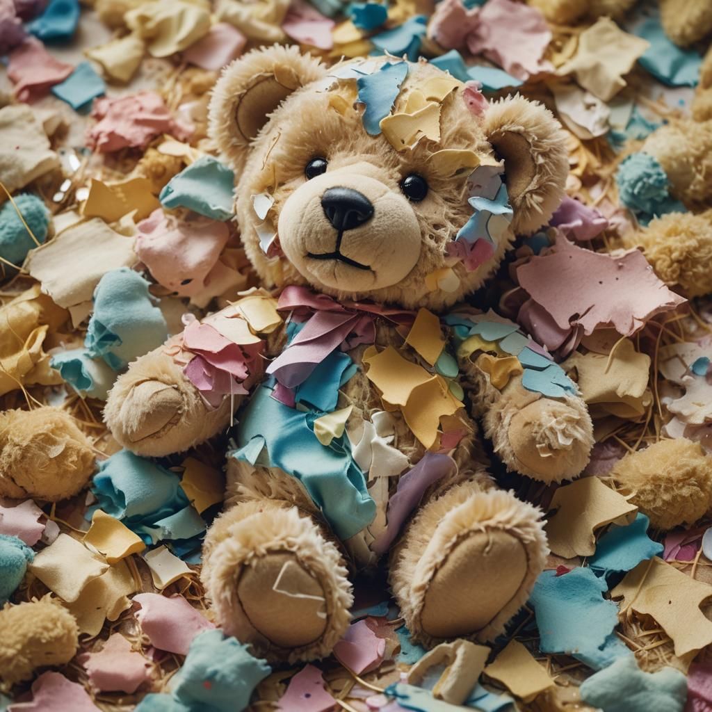 Surreal Pastel Teddy Bear with Open Wound