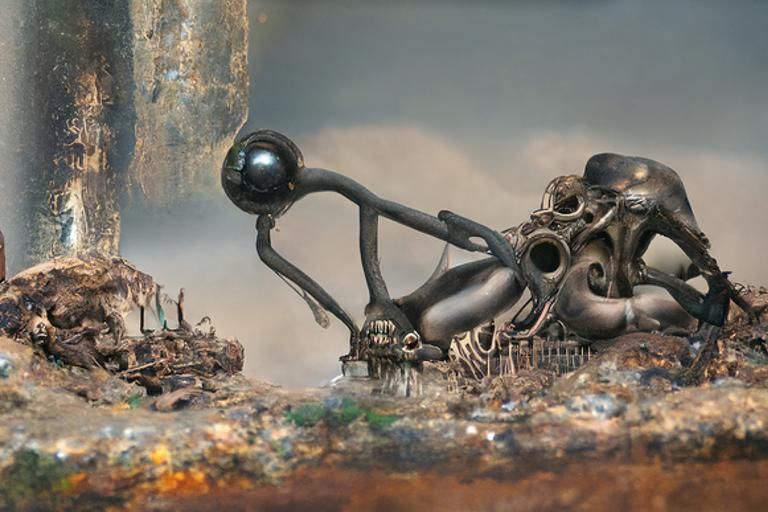 Disturbing Mushroom Octopus in Biopunk Horror Style