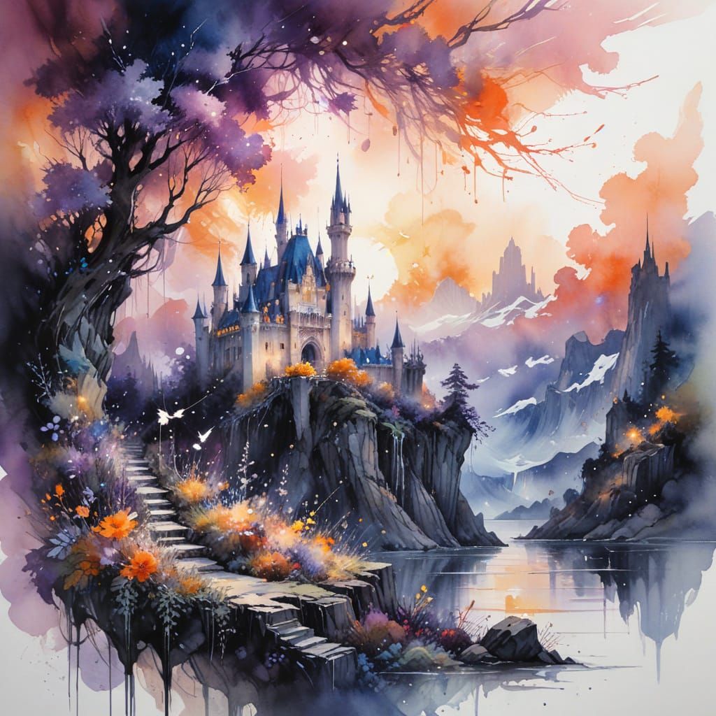 Celestial Castle Floating in Dreamlike Realm
