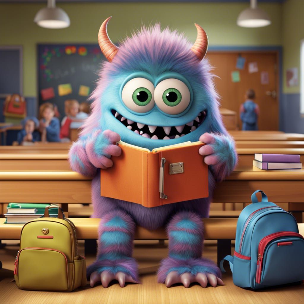 Shy Monster's First Day of School: Photorealistic Rendering