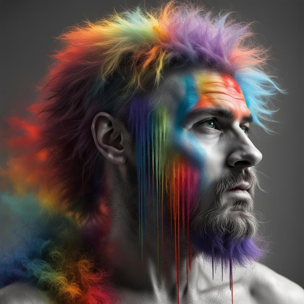 Rainbow Bearded Man on Graffiti Wall