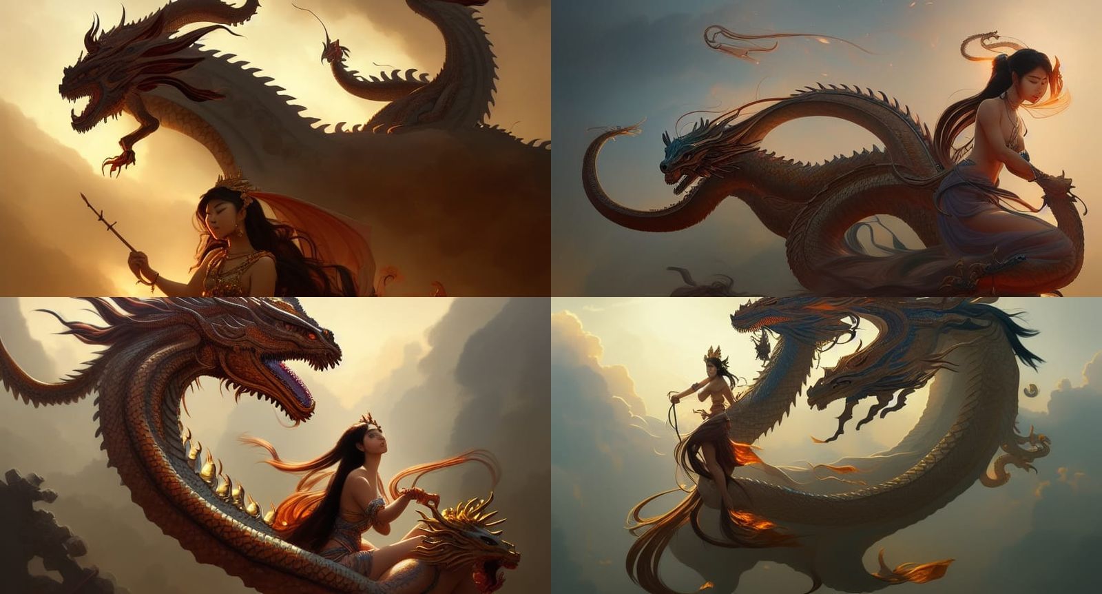 Goddess Rides Dragon: Detailed Digital Portrait