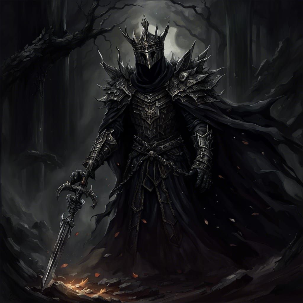 Demonic Knight in Dark Fantasy Forest, Grimdark Style