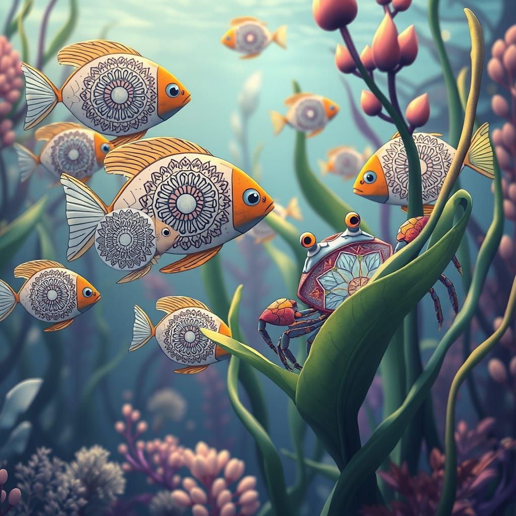 Whimsical Fish in Mandalas, Waiting for Colorful Details