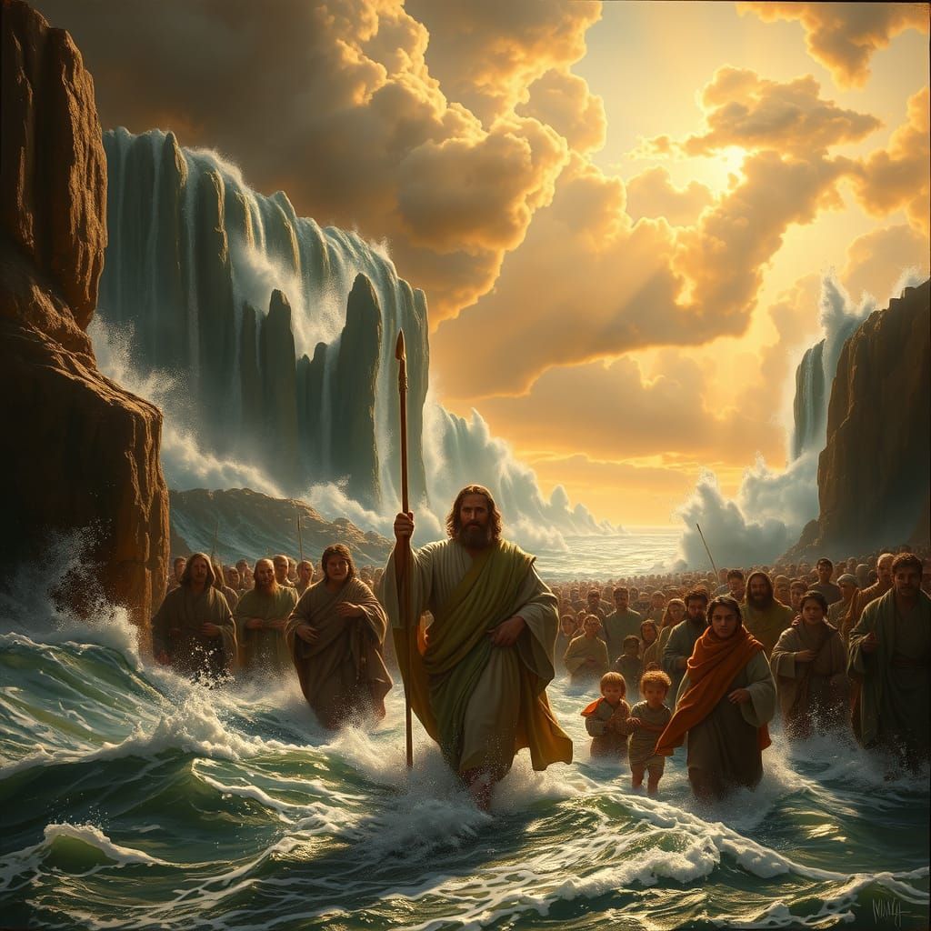 Moses Leads Exodus Through Parted Red Sea